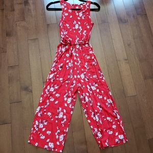 red floral jumpsuit